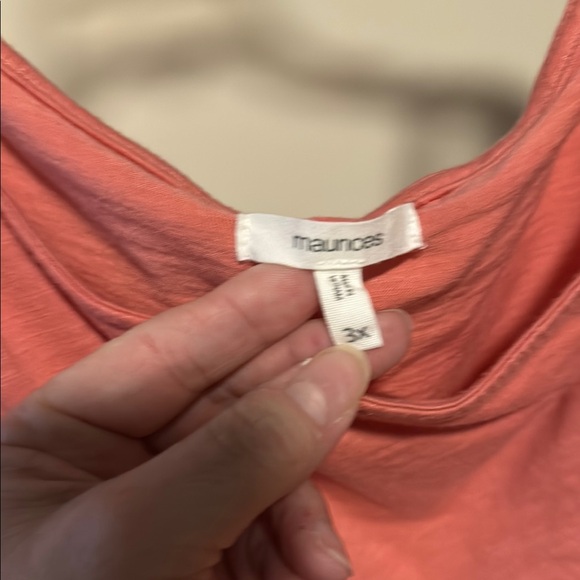 Maurices 3X Asymmetrical Orange Pink Blouse Short Sleeves - Picture 3 of 5